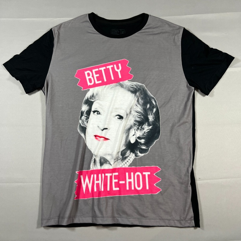 Betty White Hot Graphic T Shirt Mens XL Gray Black Cotton Stretch Straight Hem